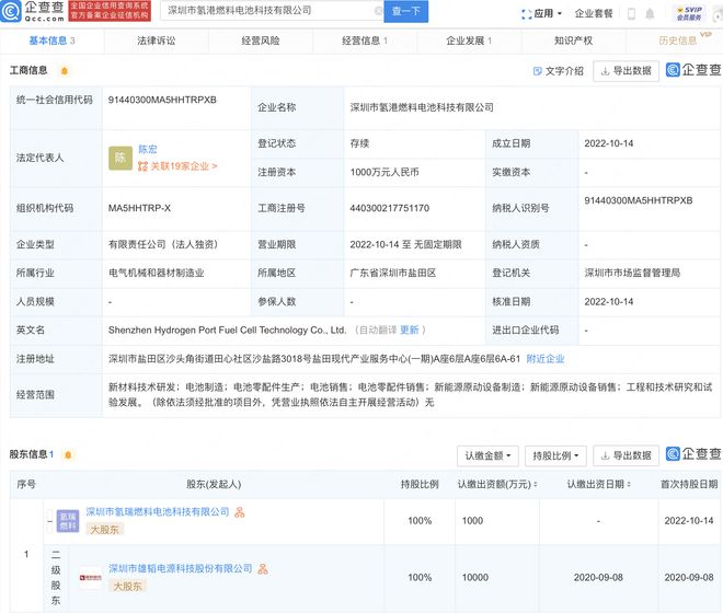 雄韬股份落子深圳 新设燃料电池科技公司，布局新能源原动设备制造